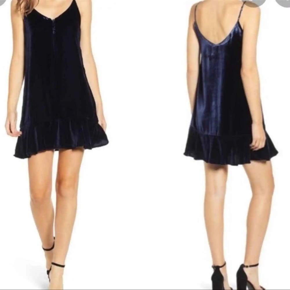 Rails Audrina Navy Silk‎ Blend Slip Crushed Velvet Mini Dress Size Small Women